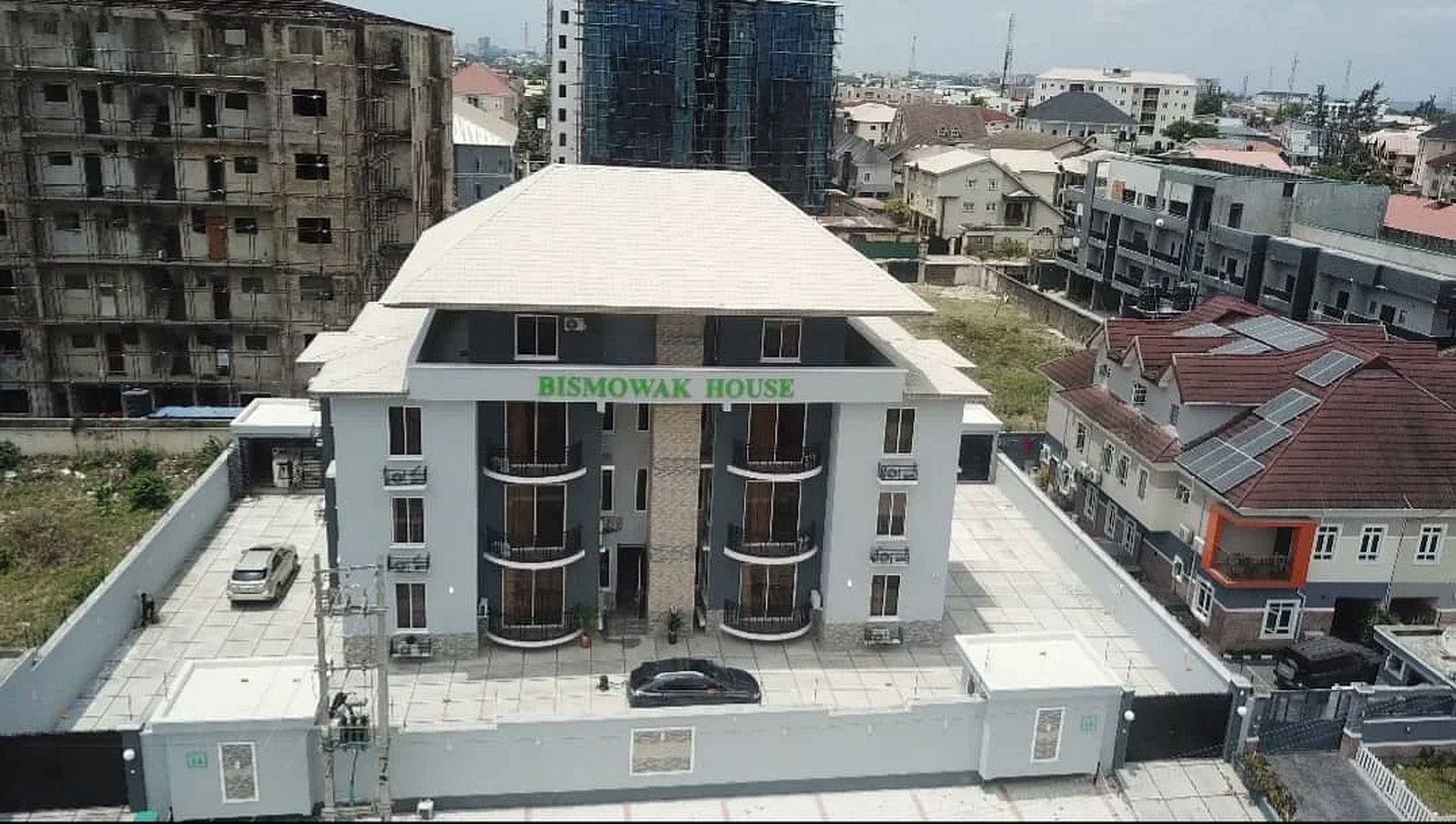 Drone photo of Bismowak House, the gated Genesis Grid Homes building in Lekki Phase 1